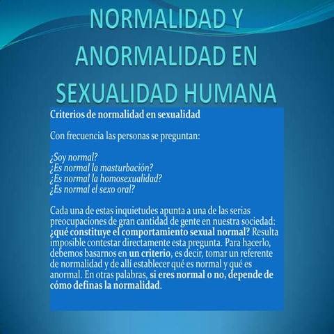Normalidad y anormalidad en sexualidad humana | PPTX