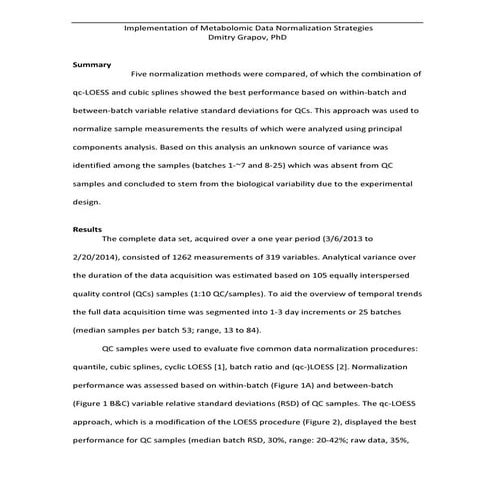 Case Study: Overview of Metabolomic Data Normalization Strategies