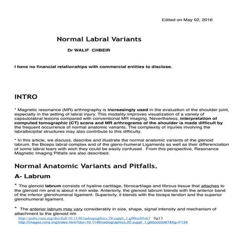 Normal Labral Variants - Walif Chbeir
