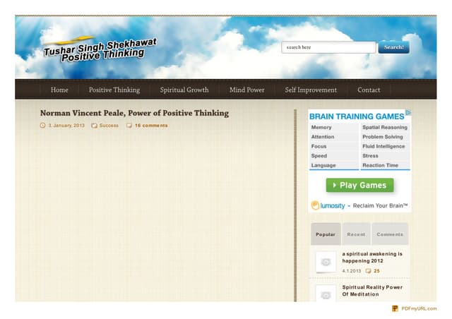 Norman vincent peale - Tushar Singh Shekhawat Vancouver