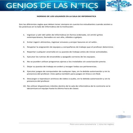 Normas de los usuarios en la sala de informatica