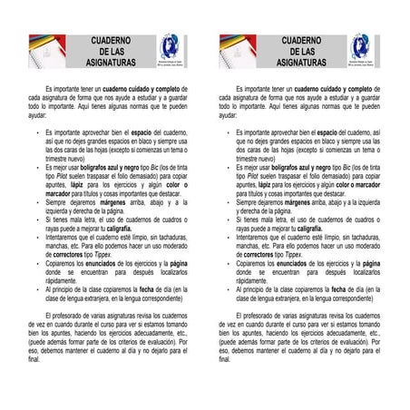 Normas para el Cuaderno de Clase