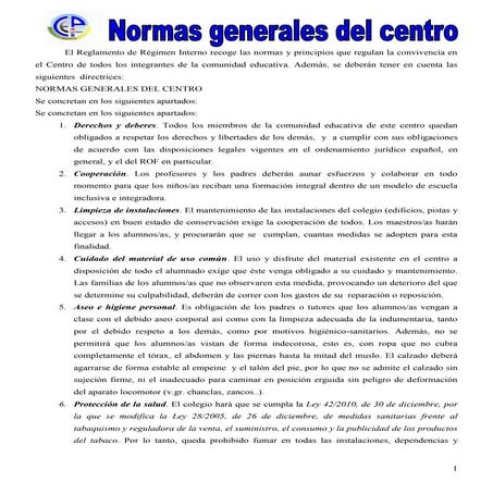 Normas de centro y familias 2019 2020