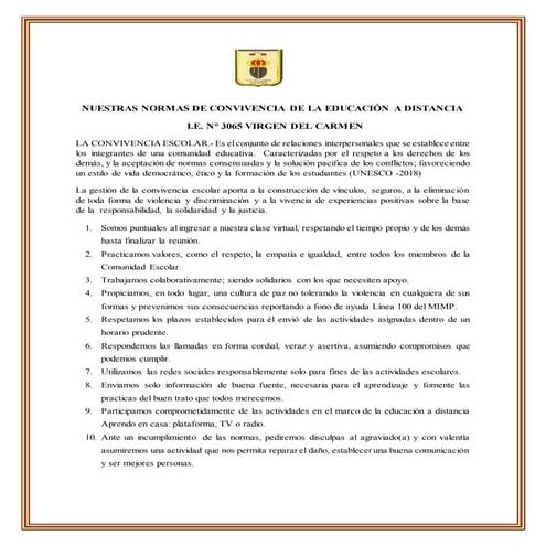 Normas de convivencia escolar ie 3065 | DOCX