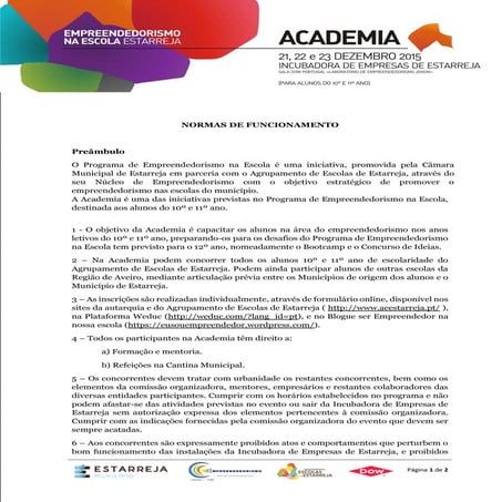 Normas de funcionamento academia
