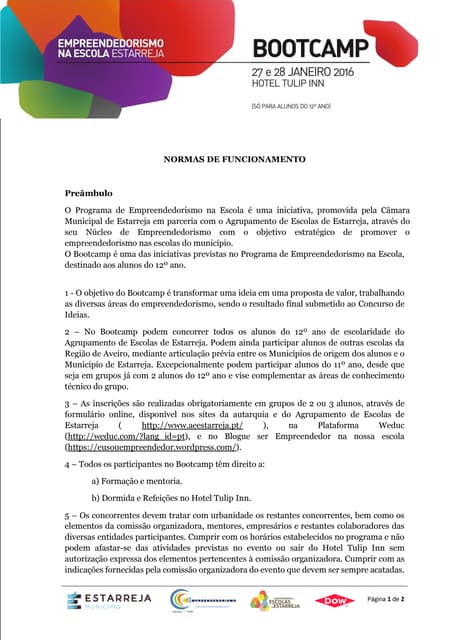 Normas de funcionamento bootcamp