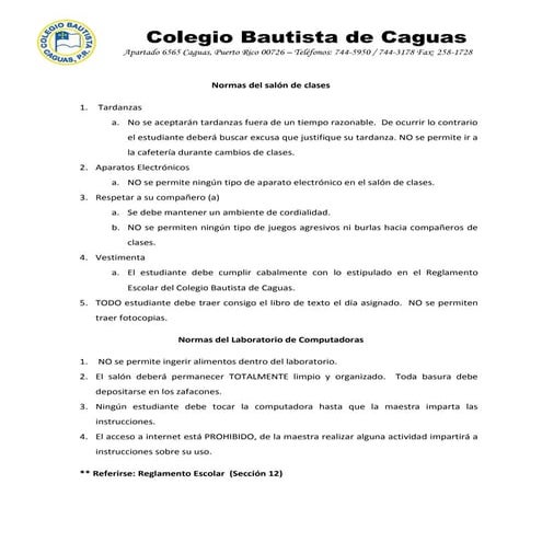 Normas del salón de clases