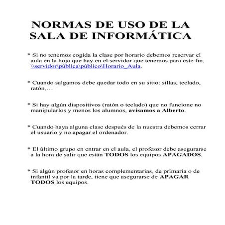Normas de la sala de informatica | PDF