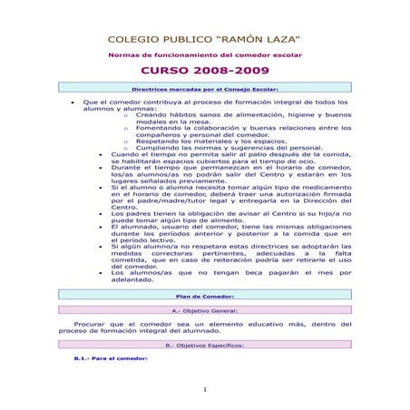 Normas Funcionamiento Comedor Escolar