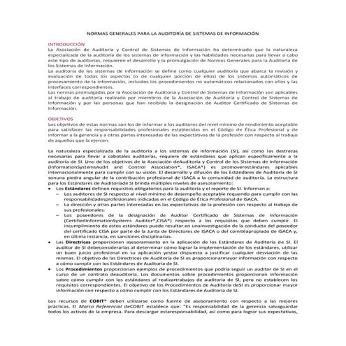 Normas generales para la auditoría de sistemas de información