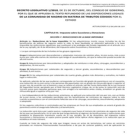 Normativa c. de madrid sobre impuesto de sucesiones por decreto 2010
