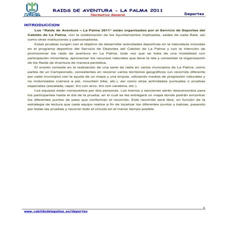Normativa general raids de aventura la palma 2011