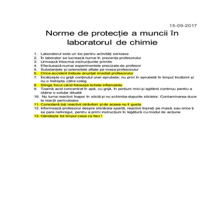 Norme de protectie a muncii in laboratorul de chimie