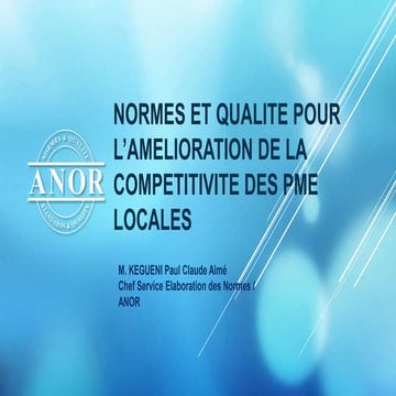 Normes et qualite pour l’amelioration de la competitivite des pme locales