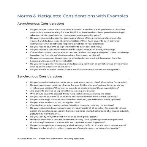 Norms & netiquette examples