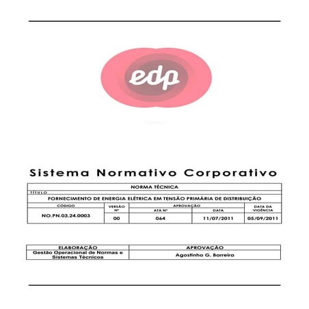 Norma EDP-Escelsa Instalações de Média tensão