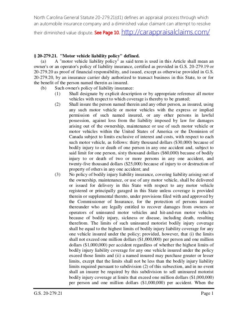 North carolinageneralstatute20279.21(d1)diminishedvalue
