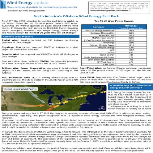 North america's great lakes offshore wind energy fact pack