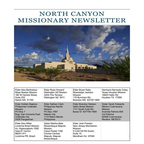 North canyon missionary newsletter, spring 2015