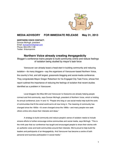 Northern Voice 2013 Press Release
