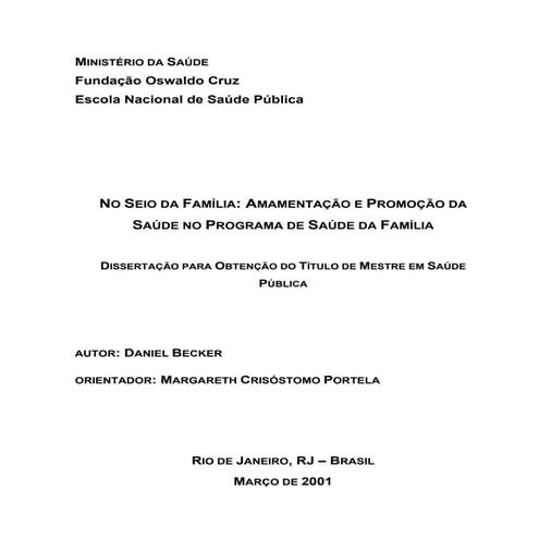 No Seio Da FamíLia   AmamentaçãO E PromoçãO Da SaúDe No Programa De SaúDe Da ...
