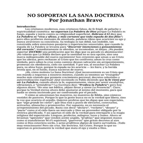 NO SOPORTAN LA SANA DOCTRINA  Por Jonathan Bravo