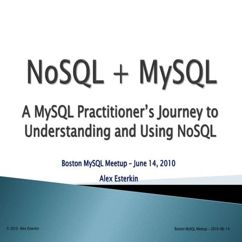 NoSQL Plus MySQL From MySQL Practitioner\'s Point Of View
