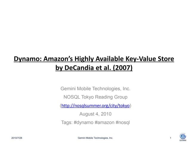 Summary of "Amazon's Dynamo" for the 2nd nosql summer reading in Tokyo