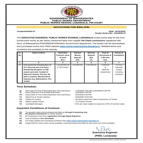 NOTICE INVITING TENDER 