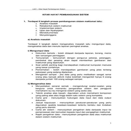KITAR HAYAT PEMBANGUNAN SISTEM (6 langkah proses pembangunan sistem )