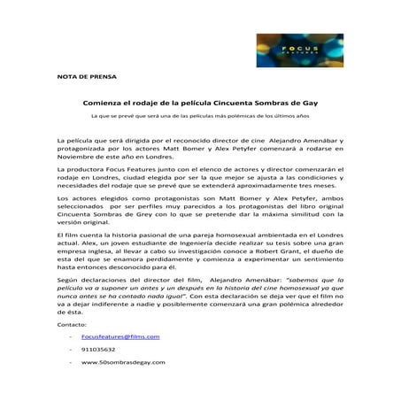 Nota de prensa  presentacion de la película