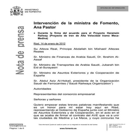Ministerio de Fomento, nota de prensa 2