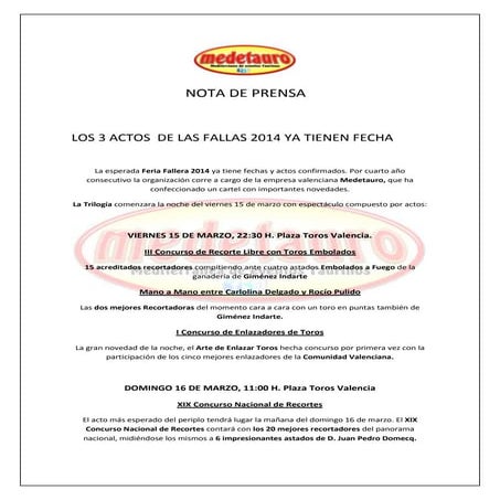 Festejos populares fallas 2014 de medetauro