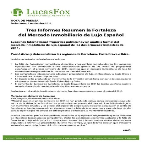Nota de prensa lucasfox informe del mercado inmobiliario q1   q2 2011