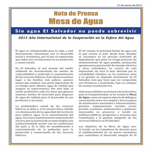 Sin agua El Salvador no puede sobrevivir