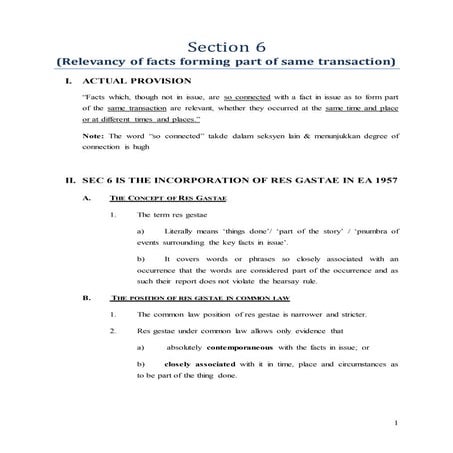 Relevancy of evidence under Section 6 of Evidence Act 1950