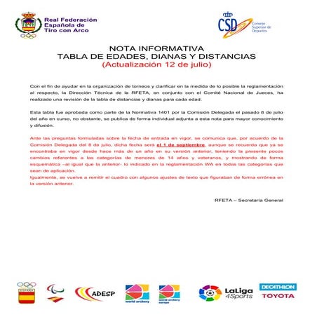 Nota informativa dianas edades