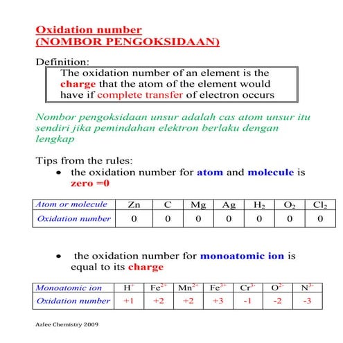 Nota kimia t5 no pengoksidaan
