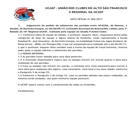 Nota Oficial nº 002/2017