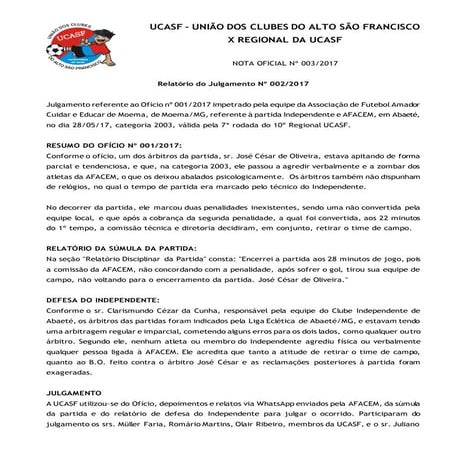 Nota Oficial nº 003/2017