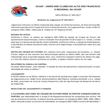 Nota Oficial nº 005/2017