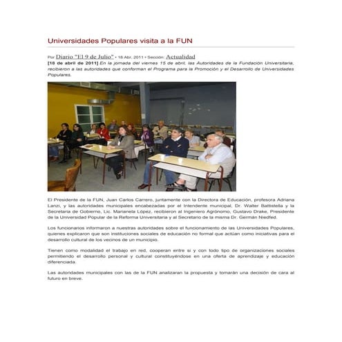 Nota periodistica en 9 de julio 18 de abril 2011