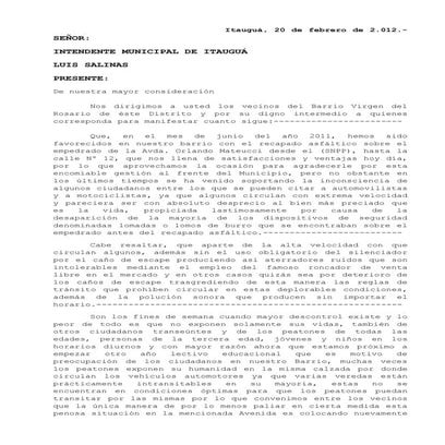 Nota para Intendencia municipal