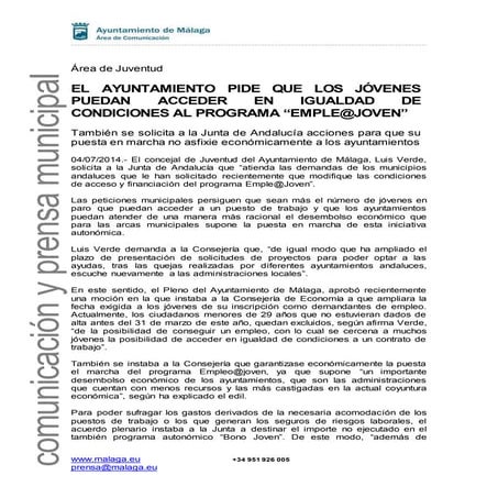 EL AYUNTAMIENTO PIDE QUE LOS JÓVENES PUEDAN ACCEDER EN IGUALDAD DE CONDICIONE...