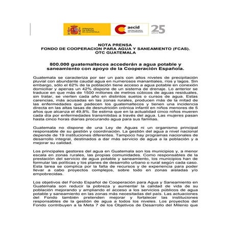 Nota prensa Fondo Cooperación en Agua y Saneamiento, OTC guatemala versión 221113