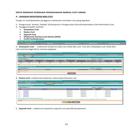 Ringkasan penggunaan cuti HRMIS