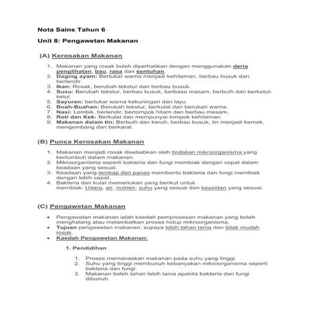 Nota sains tahun 6 pengawetan makanan