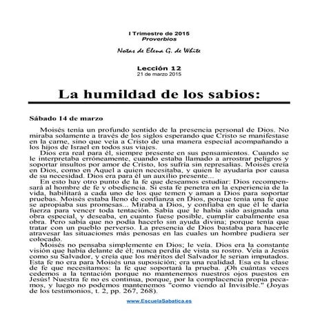 Notas de Elena | Lección 12 | La humildad de los sabios | Escuela Sabática
