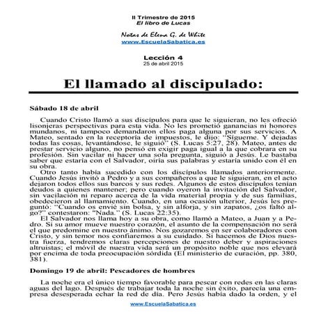Notas de Elena | Lección 4 | El llamado al discipulado | Escuela Sabática