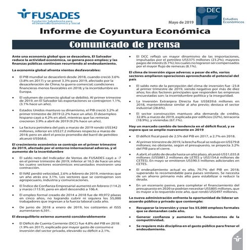 Notas de prensa Informe de Coyuntura Económica mayo 2019 